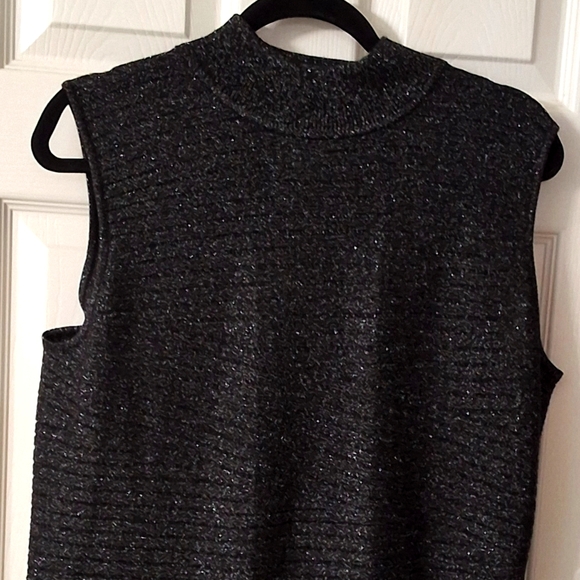 Black Metallic Mock Neck Vintage Sweater Office Wear Business Casual Meeting Top - Picture 14 of 16